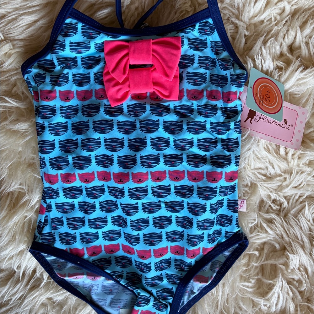 Floatimini Cats Kitty Print One Piece Swimsuit Little Girls NEW Tags $64 Sz 5 5T